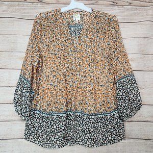 Fig & Flower Womens Medium Floral Shell Balloon Sleeve Pleated Front